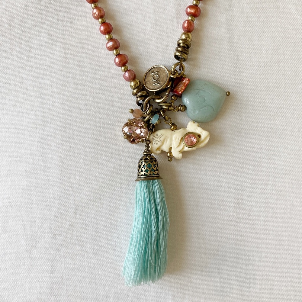 Faux Pearl and Jade Bohemian Necklace